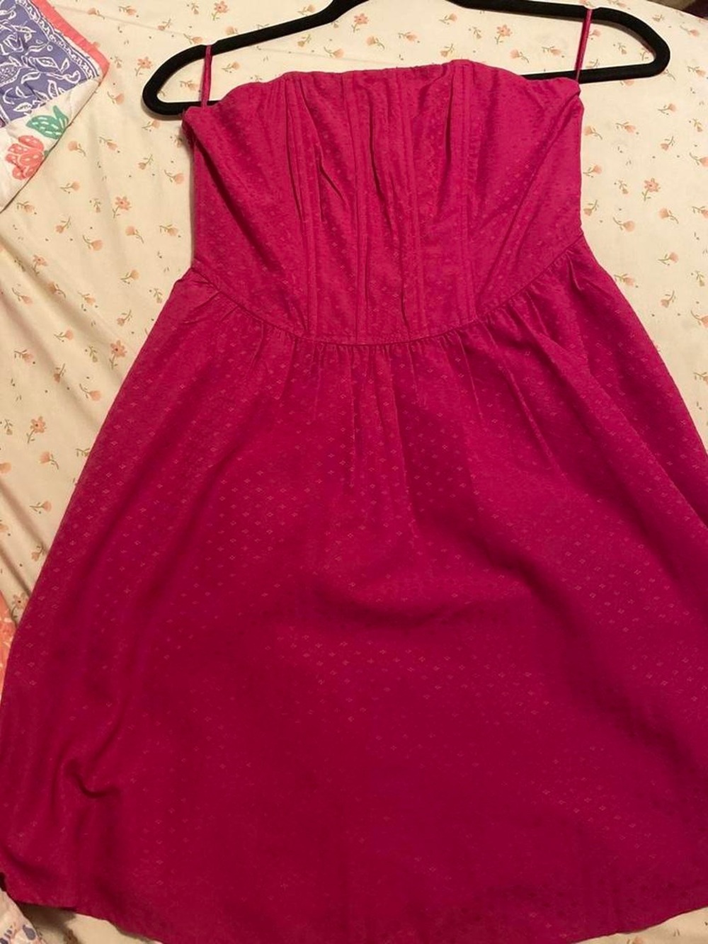 Strapless Fuchsia Sundress with Textured Dot Fabric